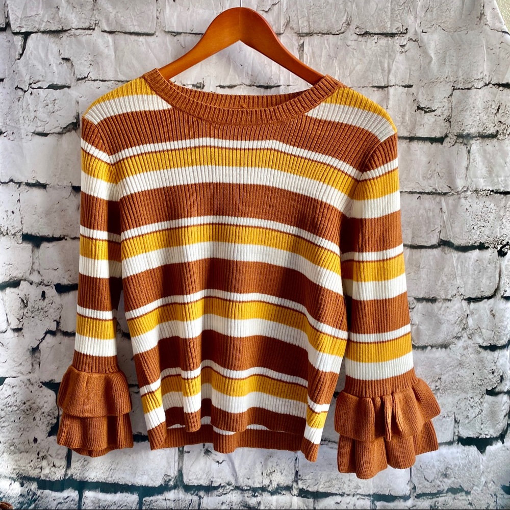 Dolls Kill Very J Hometown Hottie Bell Ruffle Sleeve Sweater, Size Large